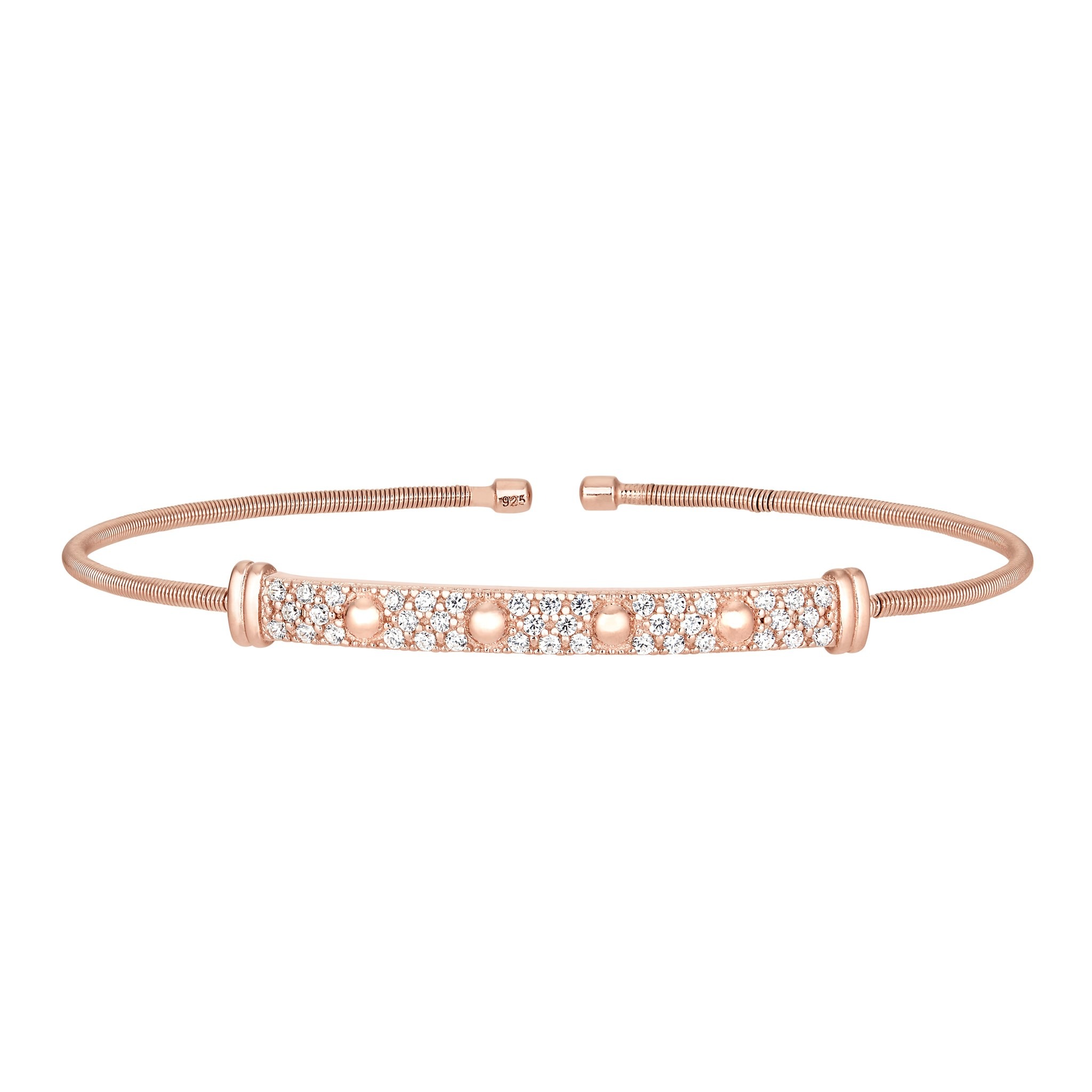 Rose Gold Finish Sterling Silver Cable Cuff Bracelet w/Four Beads & Stones
