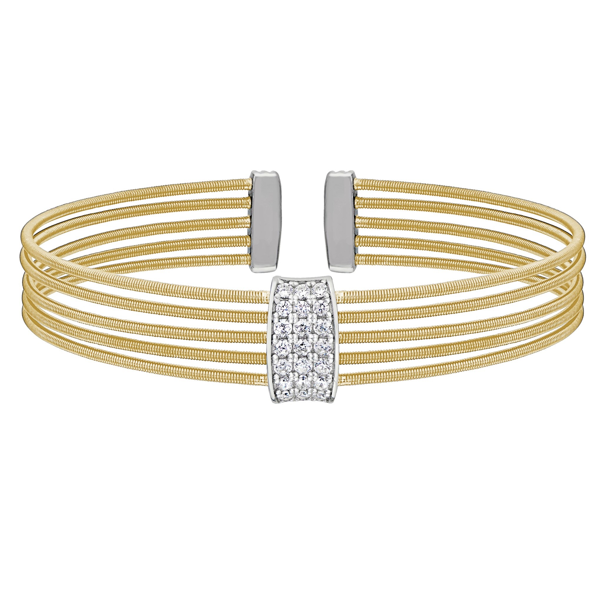 Gold Finish Sterling Silver Multi Cable Cuff Bracelet with Three Rows