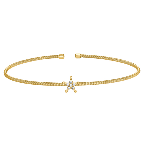 Gold Finish Sterling Silver Cable Cuff Star Bracelet