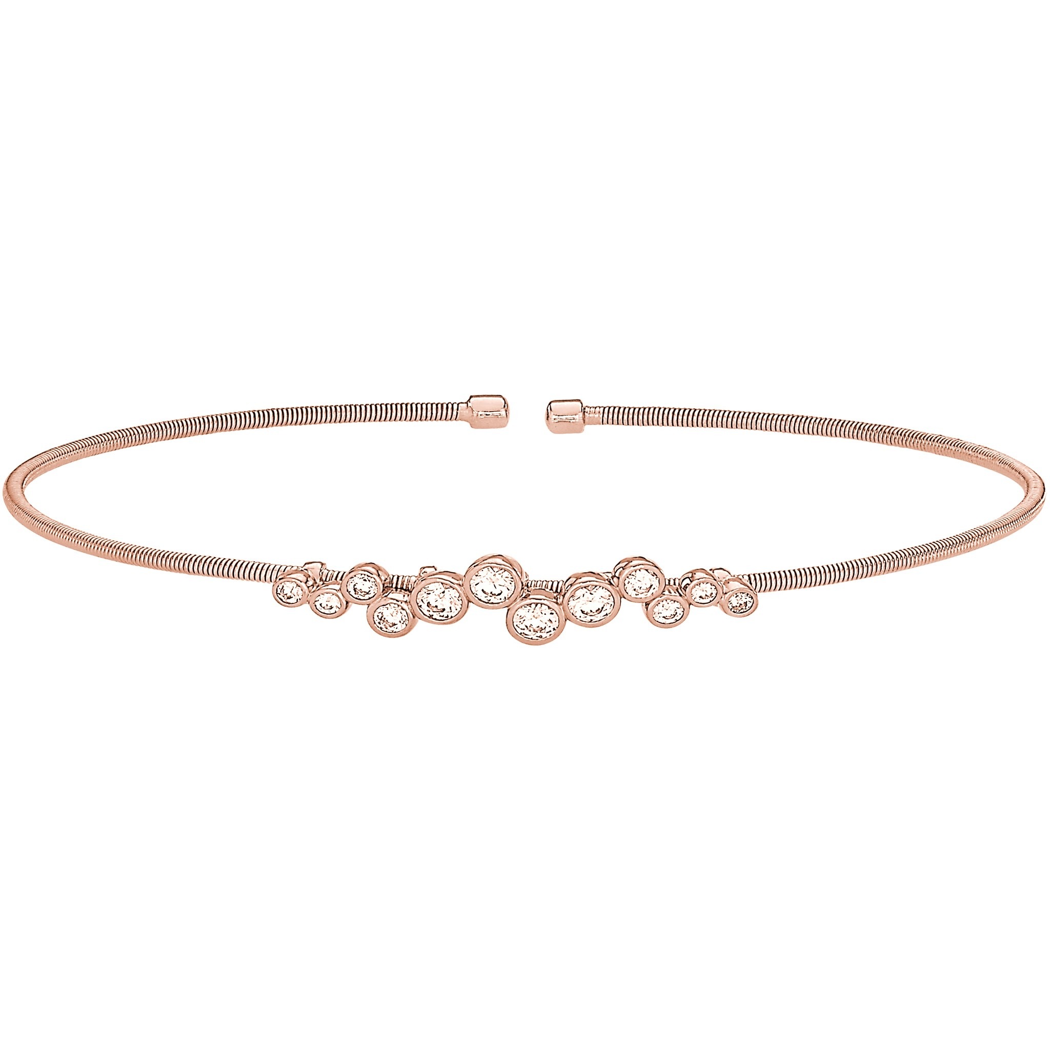 Rose Gold Finish Sterling Silver Cable Cuff Bracelet with Bubble Pattern Simulated Diamonds