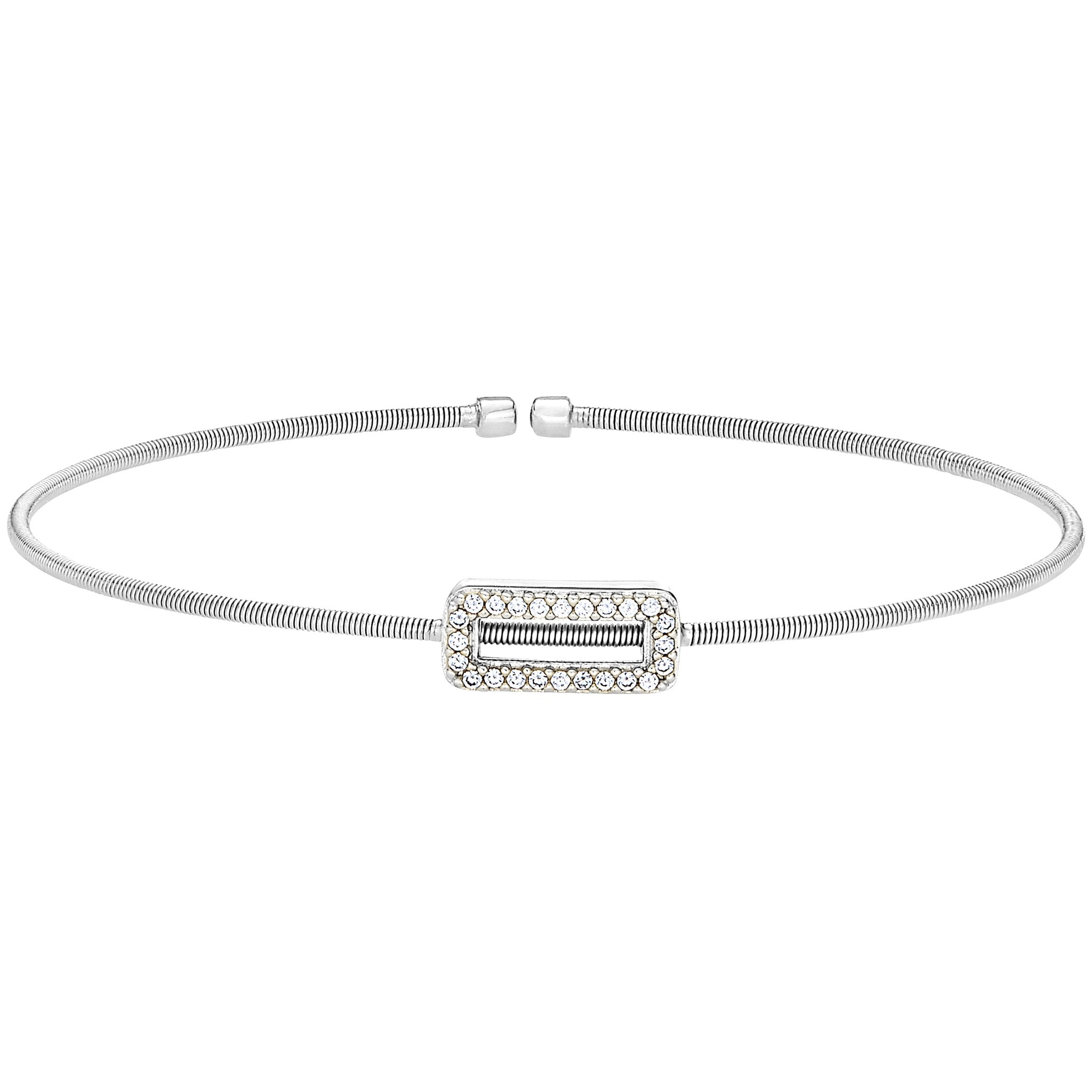 Rhodium Finish Sterling Silver Cable Cuff Bracelet with Open Rectangle