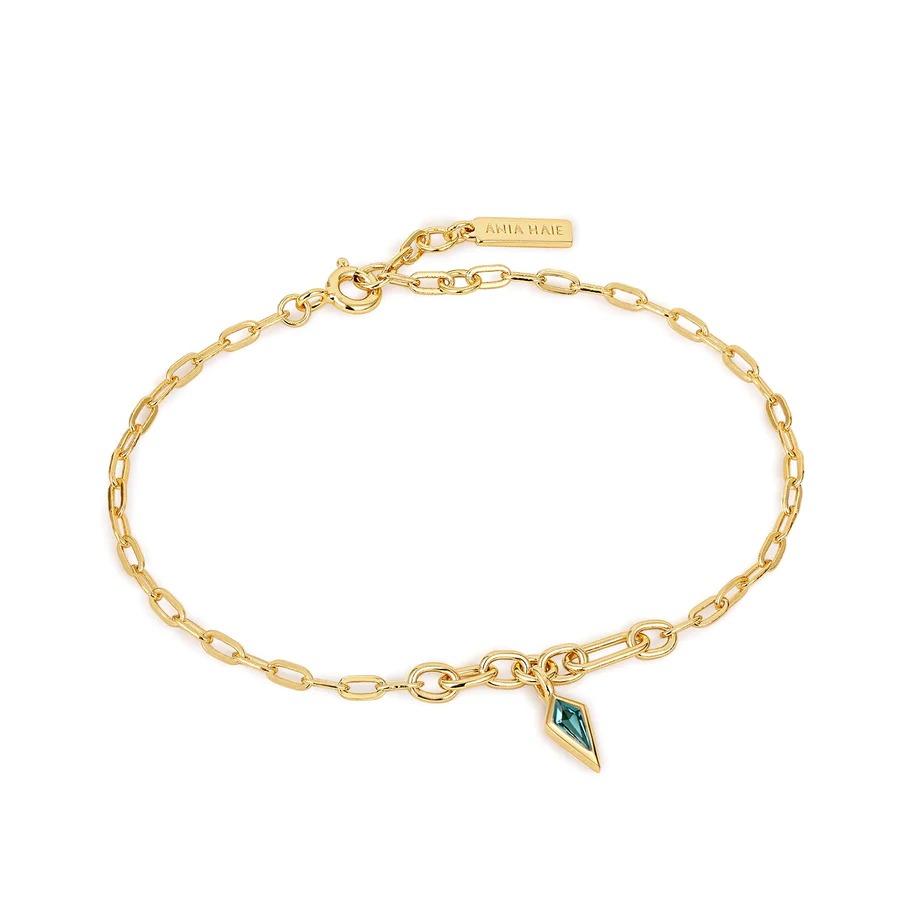 ANIA HAIE Teal Sparkle Drop Pendant Chunky Chain Bracelet, Gold-plated