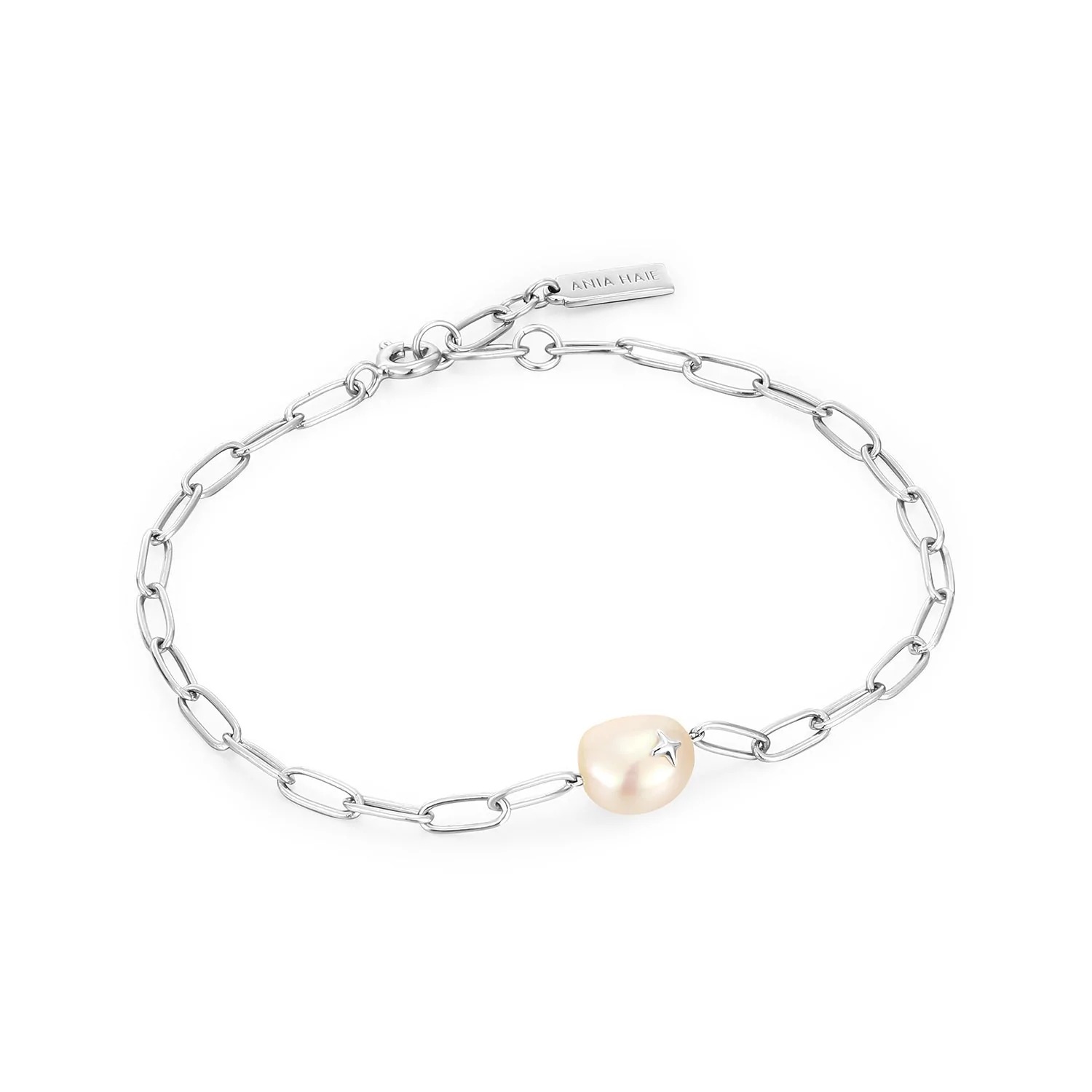 ANIA HAIE Silver Pearl Sparkle Chunky Chain Bracelet