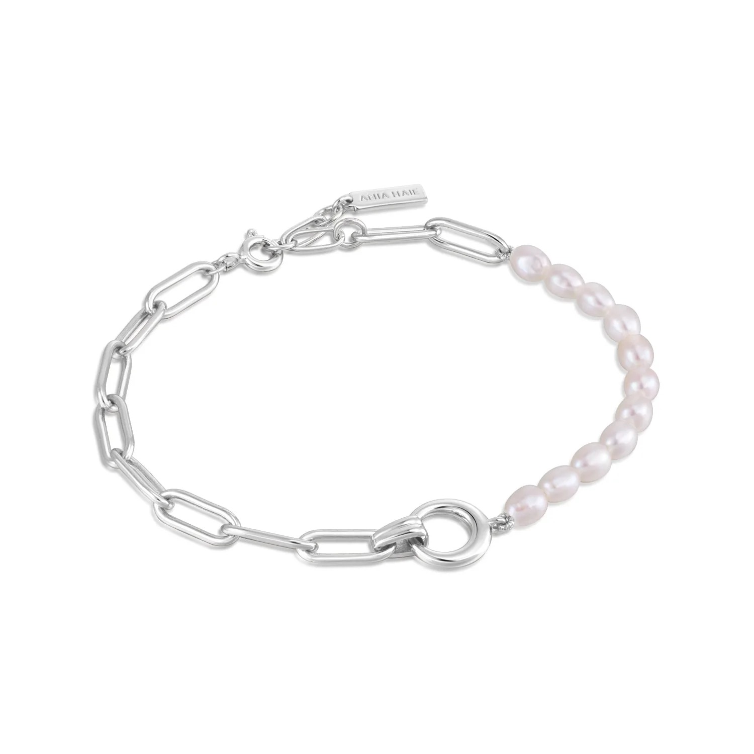ANIA HAIE Silver Pearl Chunky Link Chain Bracelet