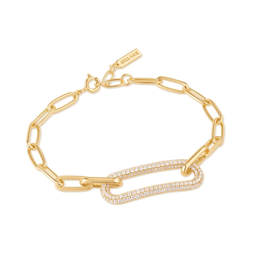 Cubic Zirconia Silver 14K Gold-plate Pave Link Bracelet by Ania Haie