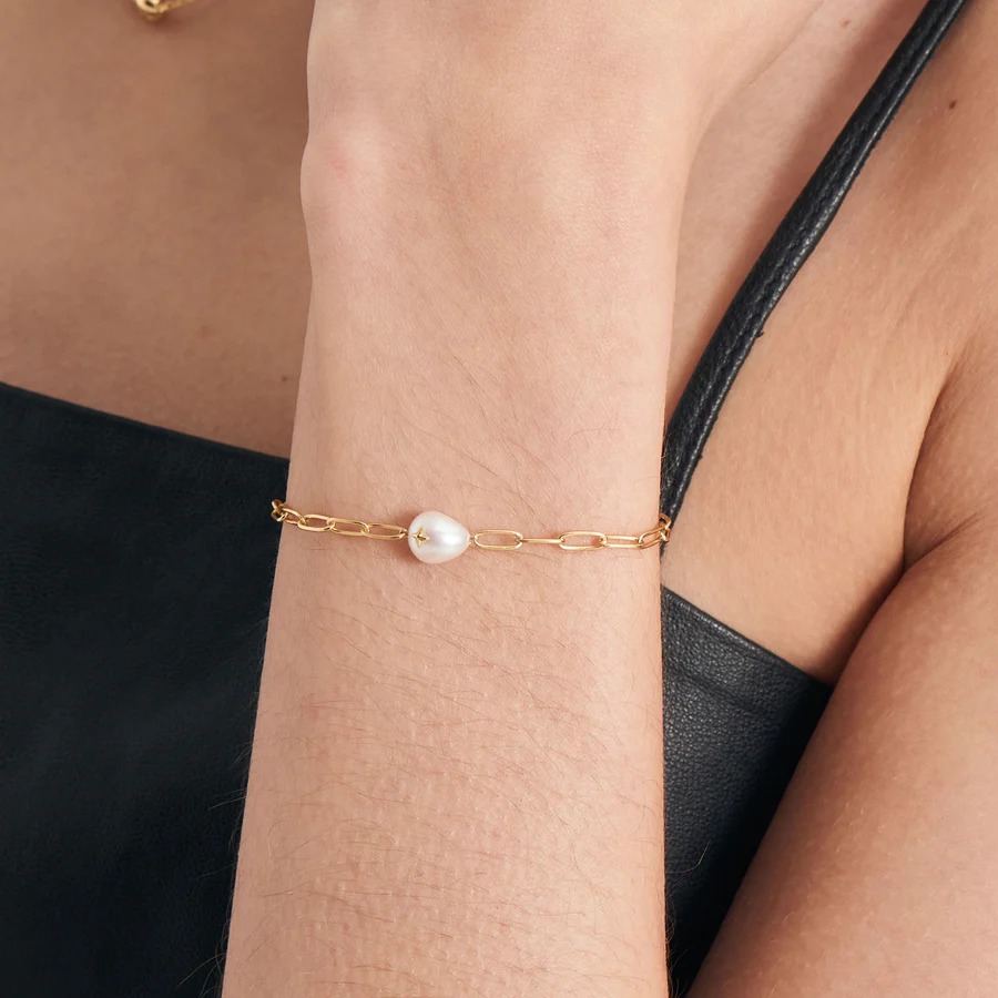 Pearl Sparkle Chunky Chain Bracelet, Gold-plated