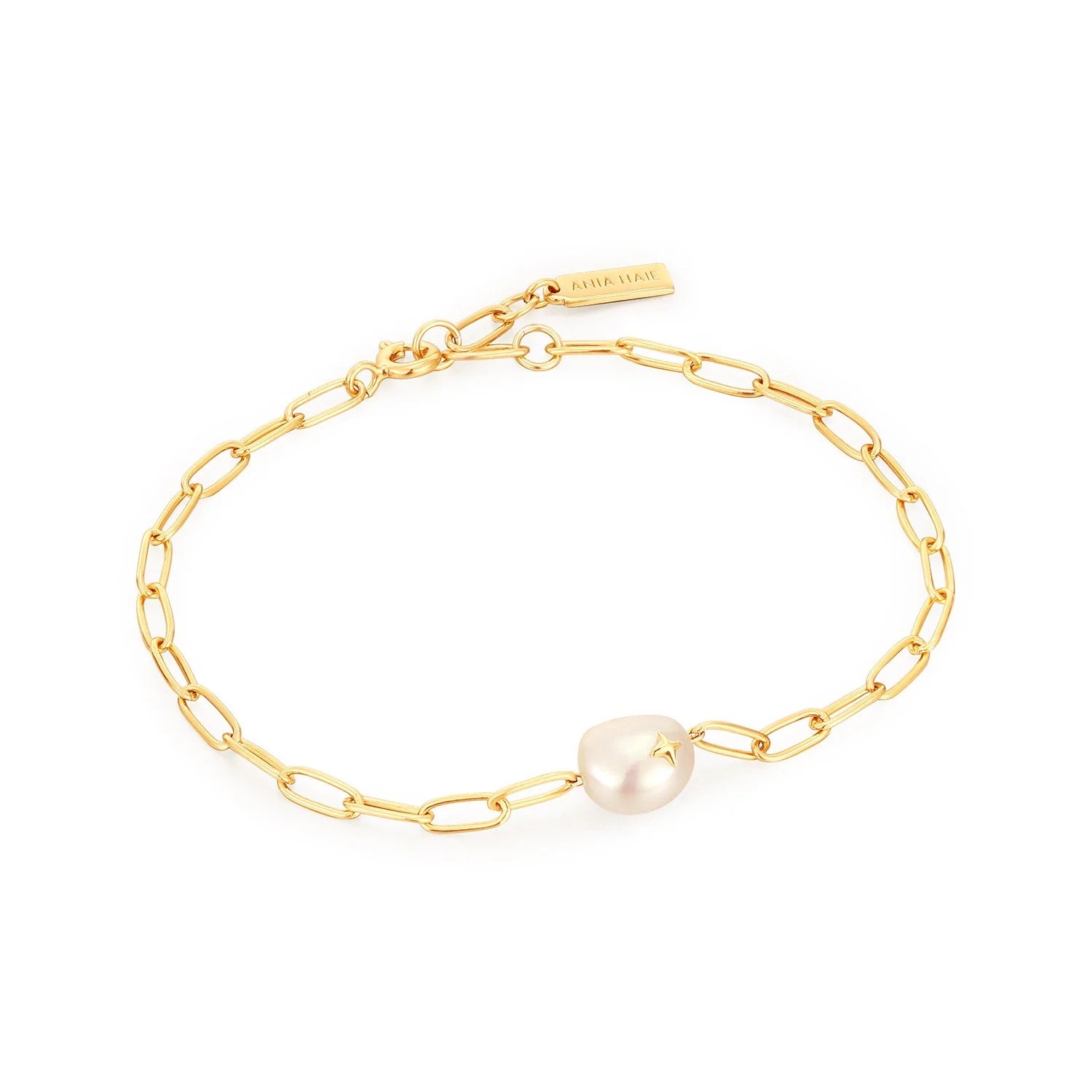 Pearl Sparkle Chunky Chain Bracelet, Gold-plated