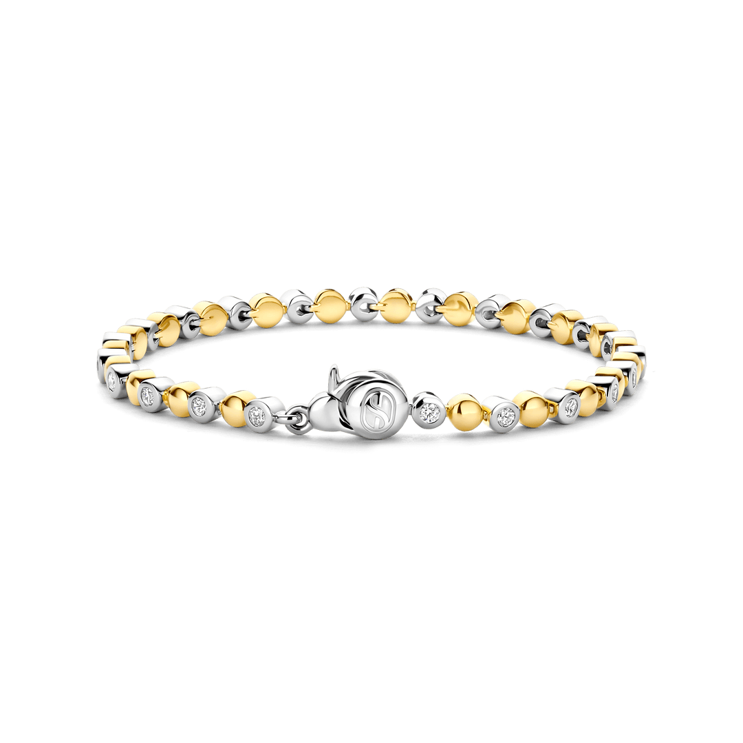 TI SENTO 23066ZY, Silver, Gold-plate Zirconia Bead Link Bracelet l 7 inches