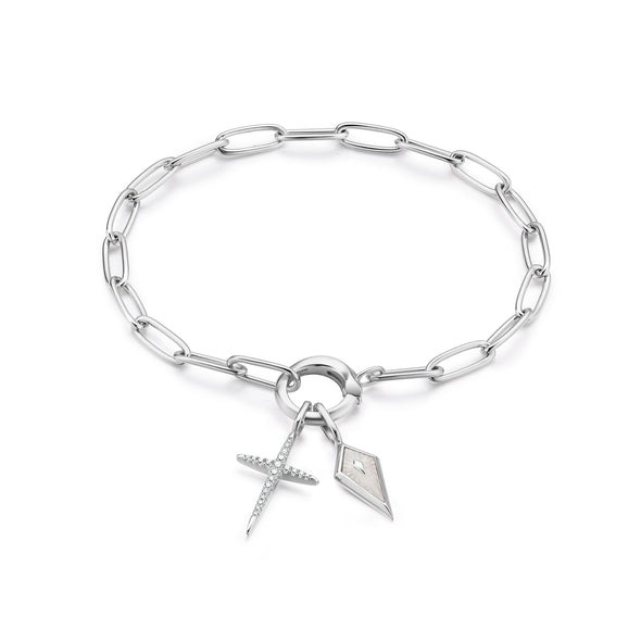 ANIA HAIE Silver Link Charm Chain Connector Bracelet l 7 1/4 inches