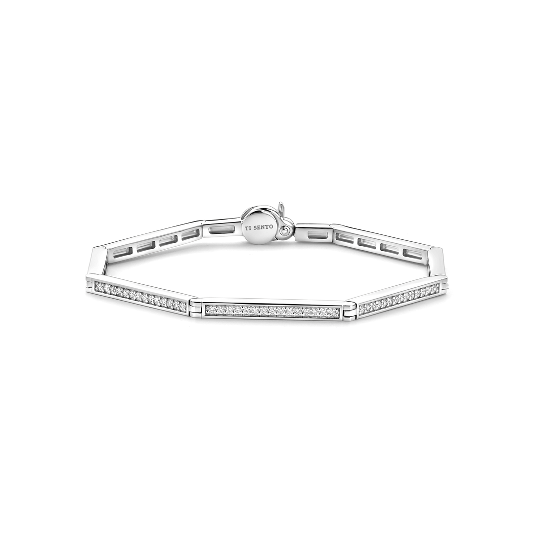 TI SENTO Sterling Silver with Zirconia Link Bangle Bracelet l 7 inches