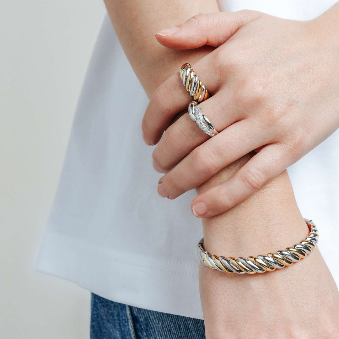 TI SENTO Silver and Gold-plate Bangle Bracelet l 7 inches