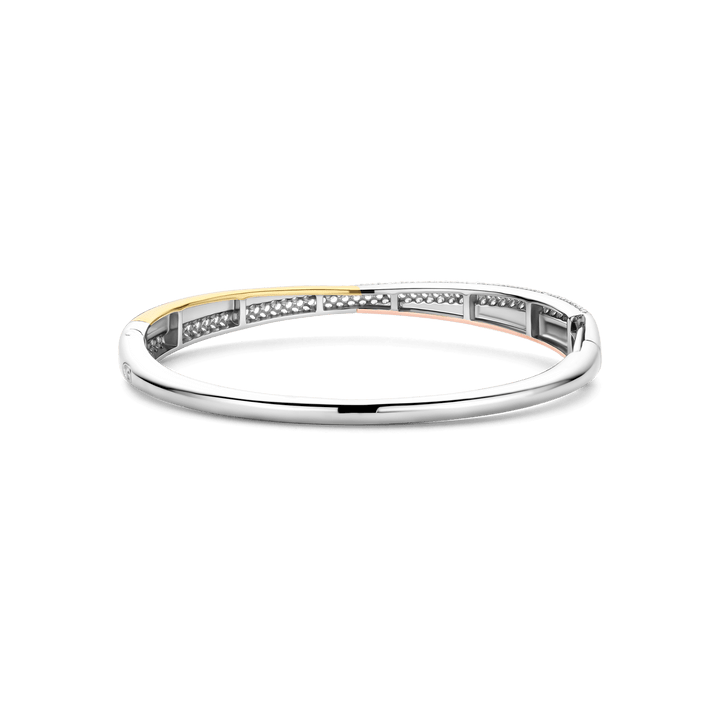 TI SENTO Sterling Silver, Gold-plate with Pave Zirconia Bangle Bracelet l Medium