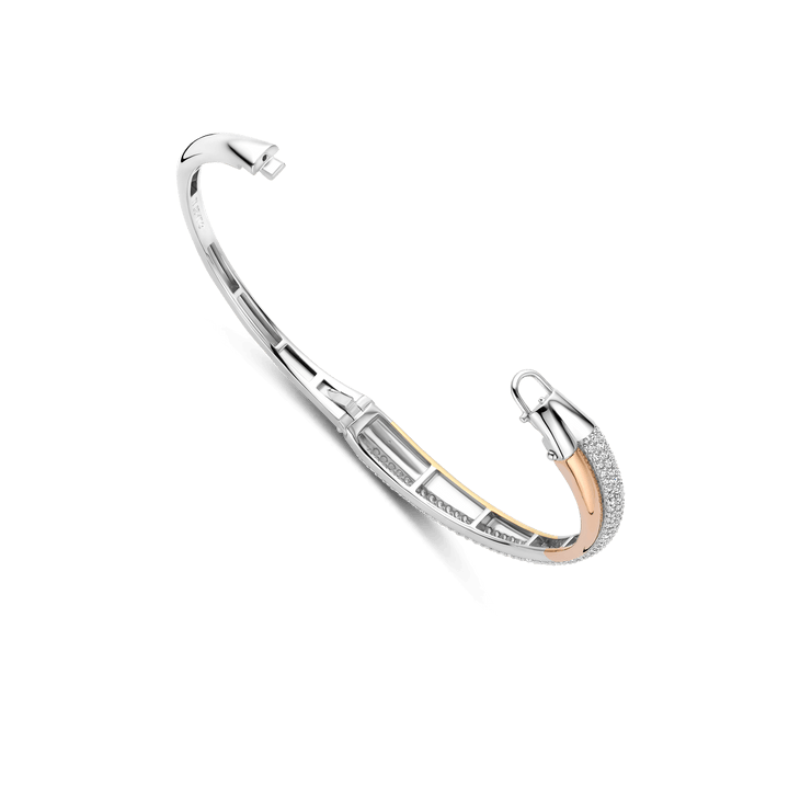 TI SENTO Sterling Silver, Gold-plate with Pave Zirconia Bangle Bracelet l Medium