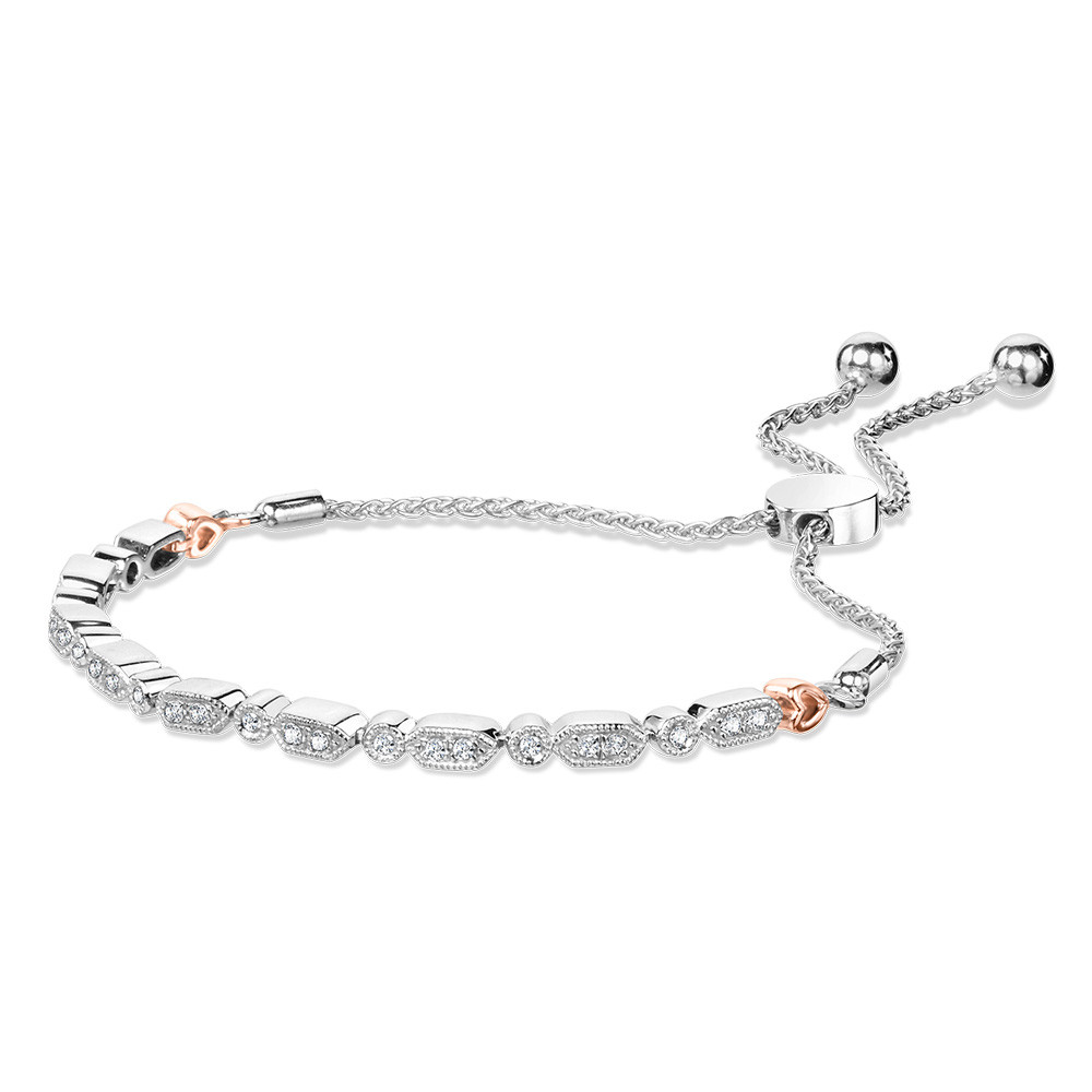 Sterling Silver & Rose Gold Vintage 1/4ctw Diamond Bolo Bracelet