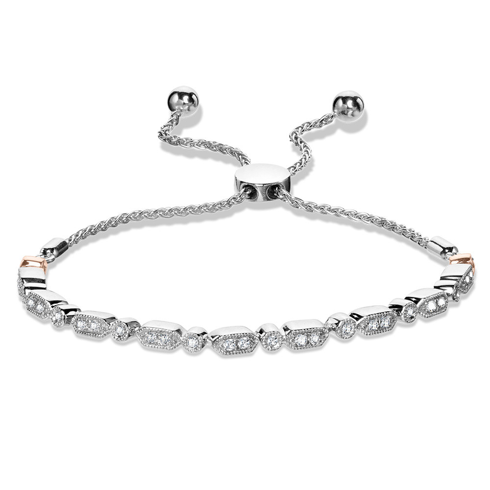 Sterling Silver & Rose Gold Vintage 1/4ctw Diamond Bolo Bracelet