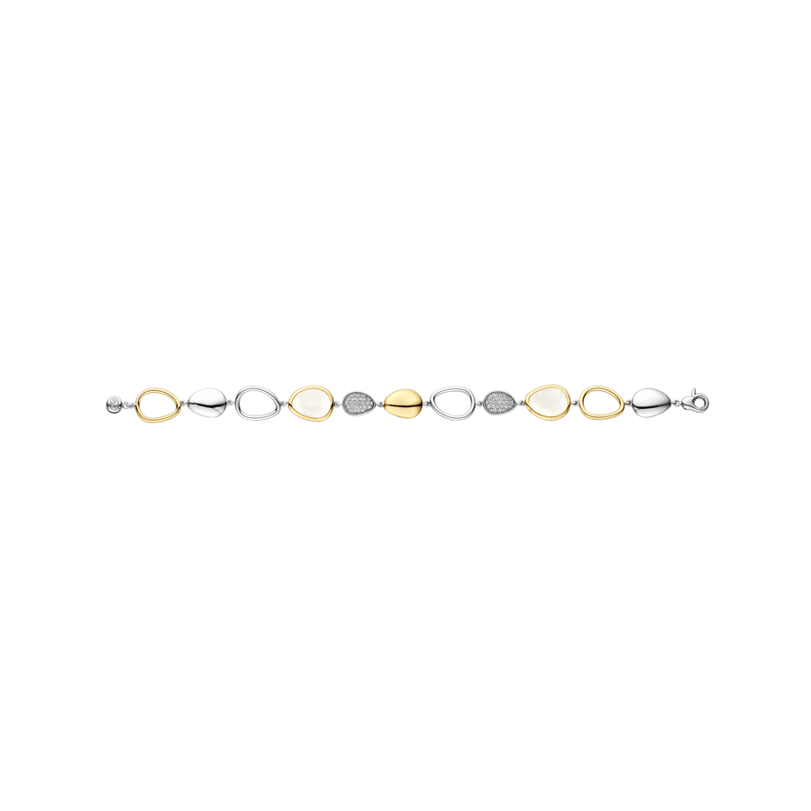 TI SENTO Sterling Silver, Gold-plate Mother of Pearl and Zirconia Link Bracelet l 6 9/10 inches