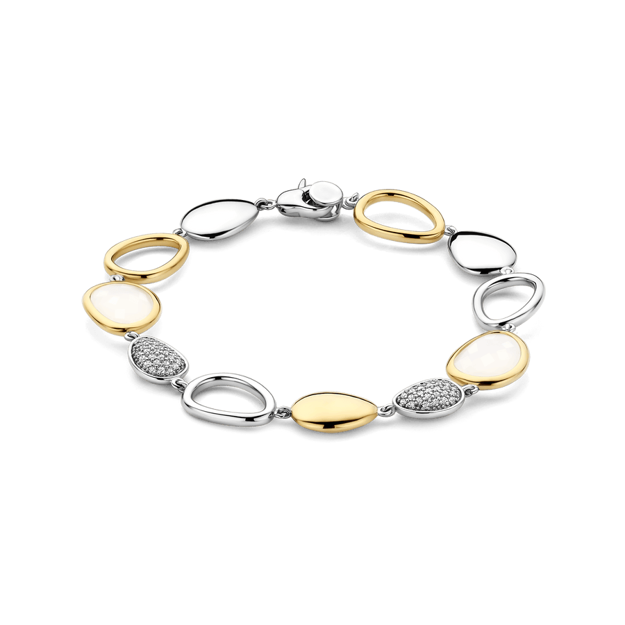 TI SENTO Sterling Silver, Gold-plate Mother of Pearl and Zirconia Link Bracelet l 6 9/10 inches