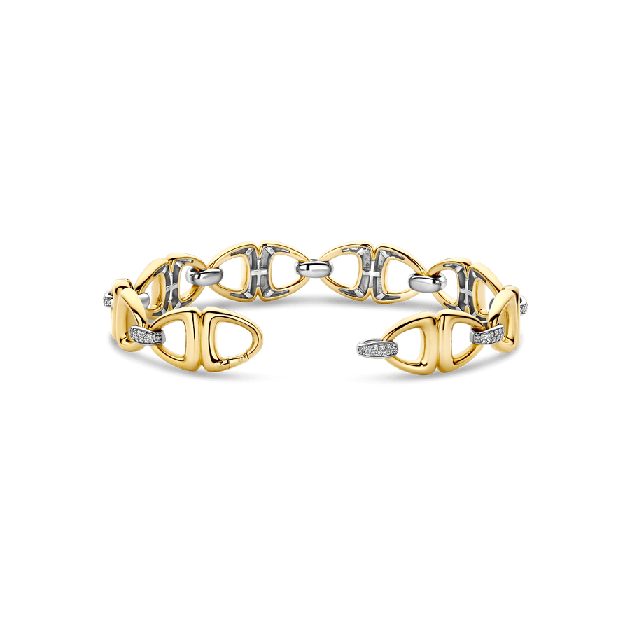 TI SENTO Sterling Silver, Gold-plate and Zirconia Link Bracelet l 6 9/10 inches