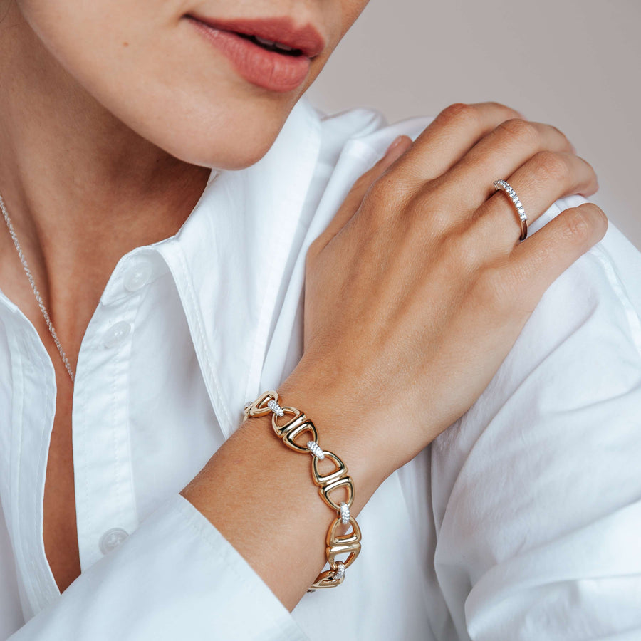 TI SENTO Sterling Silver, Gold-plate and Zirconia Link Bracelet l 6 9/10 inches