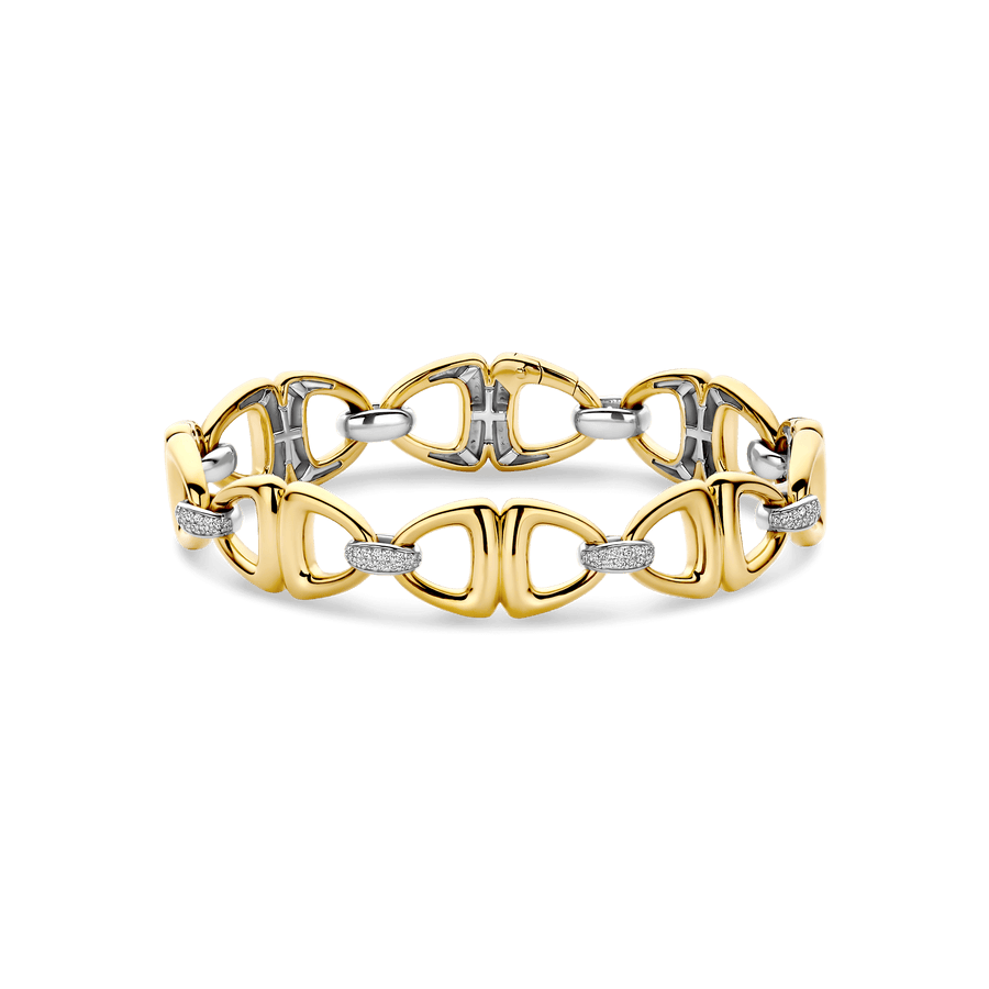 TI SENTO Sterling Silver, Gold-plate and Zirconia Link Bracelet l 6 9/10 inches