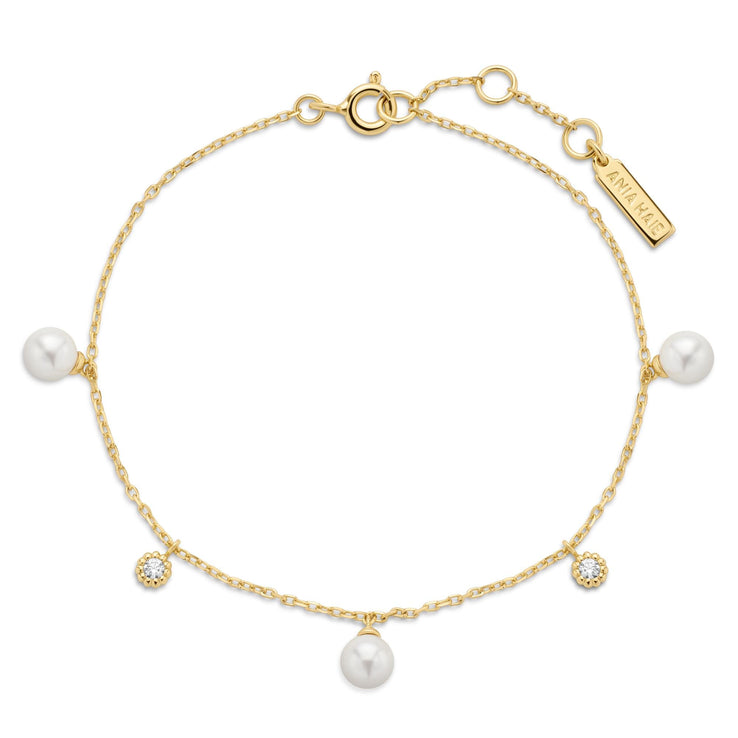 ANIA HAIE Sterling Silver, Gold-plate Shell Pearl and Zirconia Charm Bracelet l 6.5-7 inches