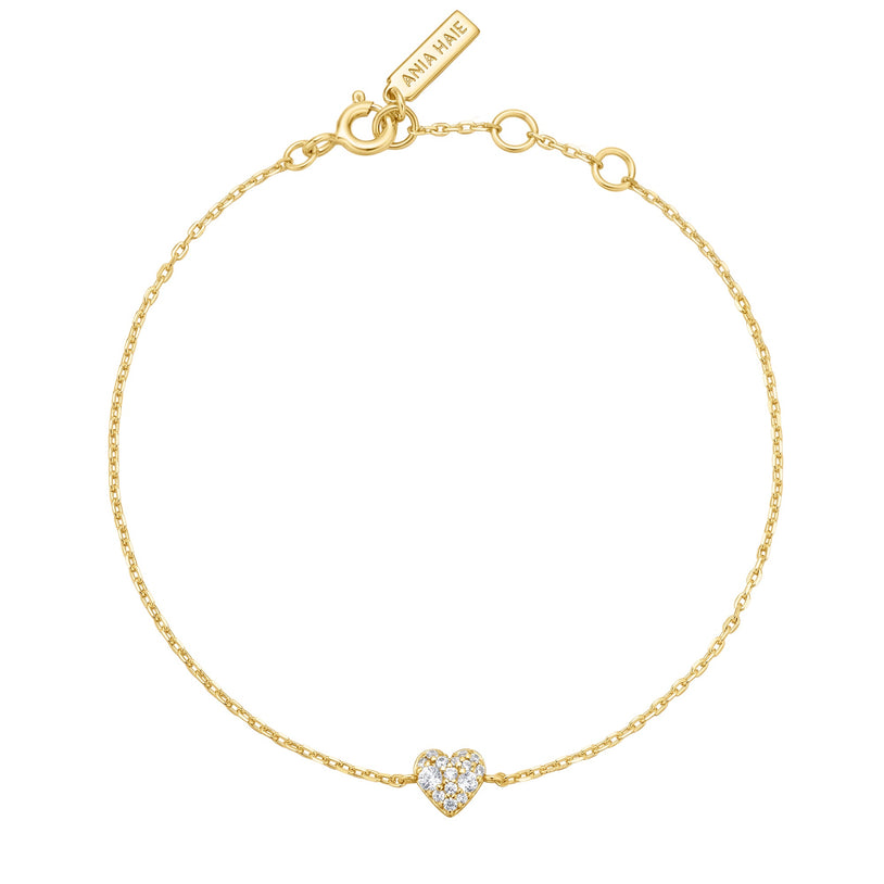 ANIA HAIE Sterling Silver, Gold-plate Sweetheart Pave Bracelet l 7 1/4 inches
