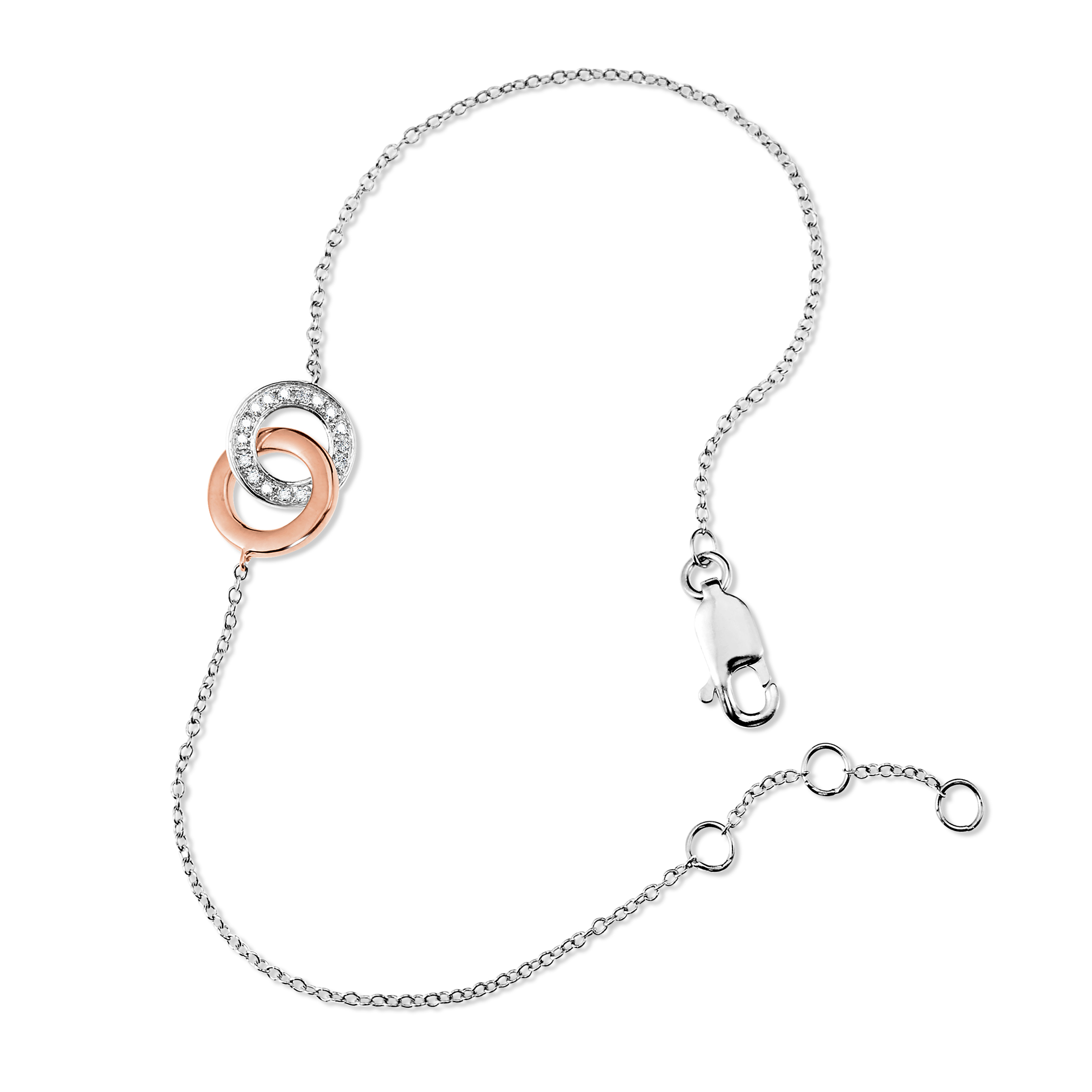Sterling Silver and Rose Gold Diamond Circle Bracelet l 8 inches