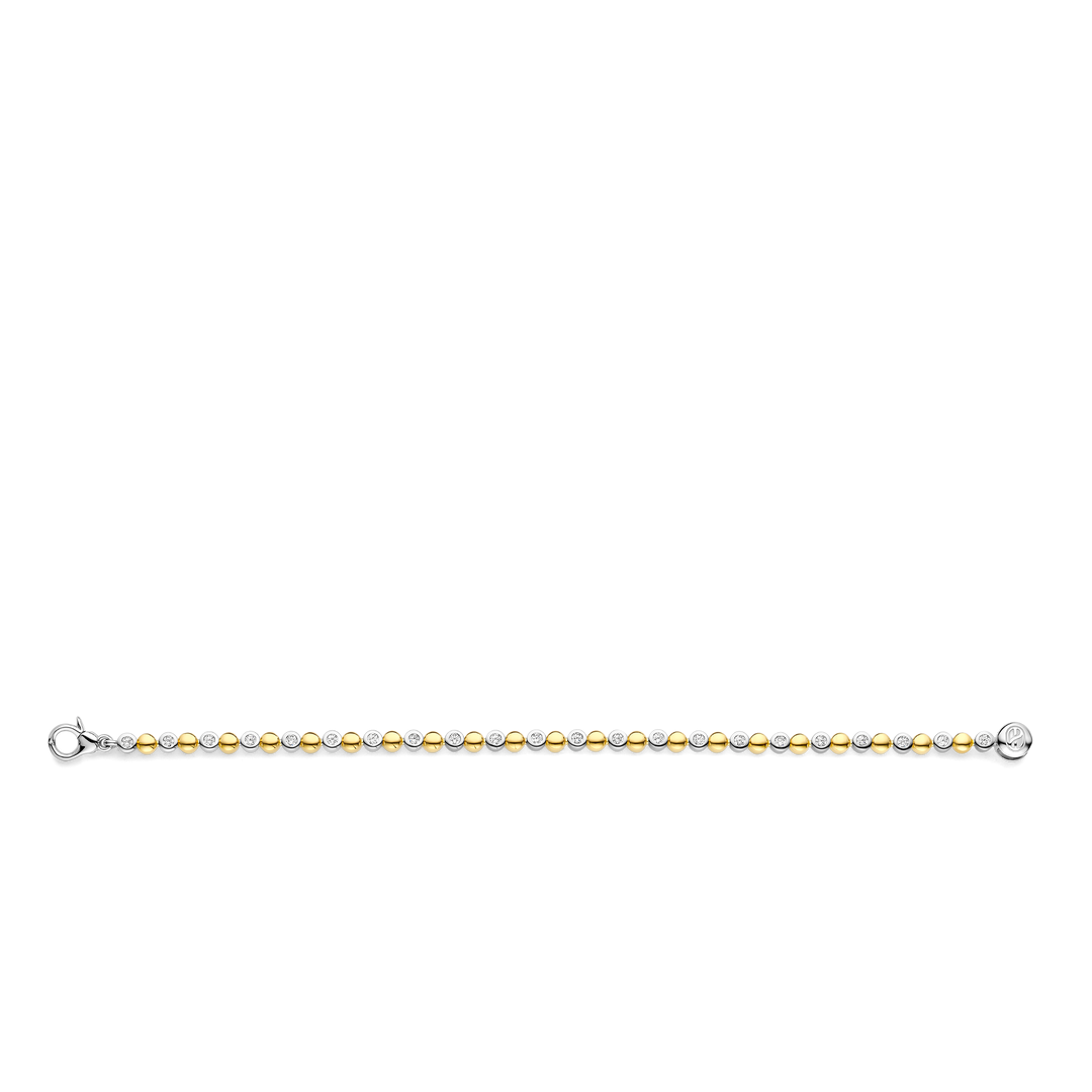 TI SENTO 23066ZY, Silver, Gold-plate Zirconia Bead Link Bracelet l 7 1/2 inches