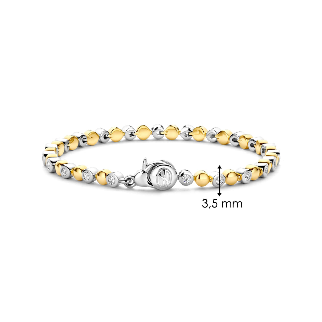 TI SENTO 23066ZY, Silver, Gold-plate Zirconia Bead Link Bracelet l 7 1/2 inches