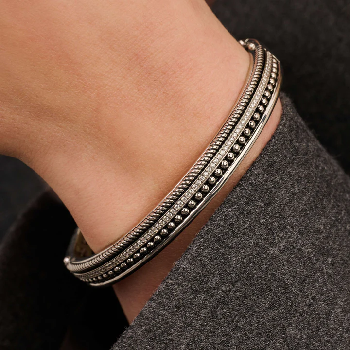 TI SENTO Sterling Silver Zirconia Structure Bangle Silver l 7 1/4 inches