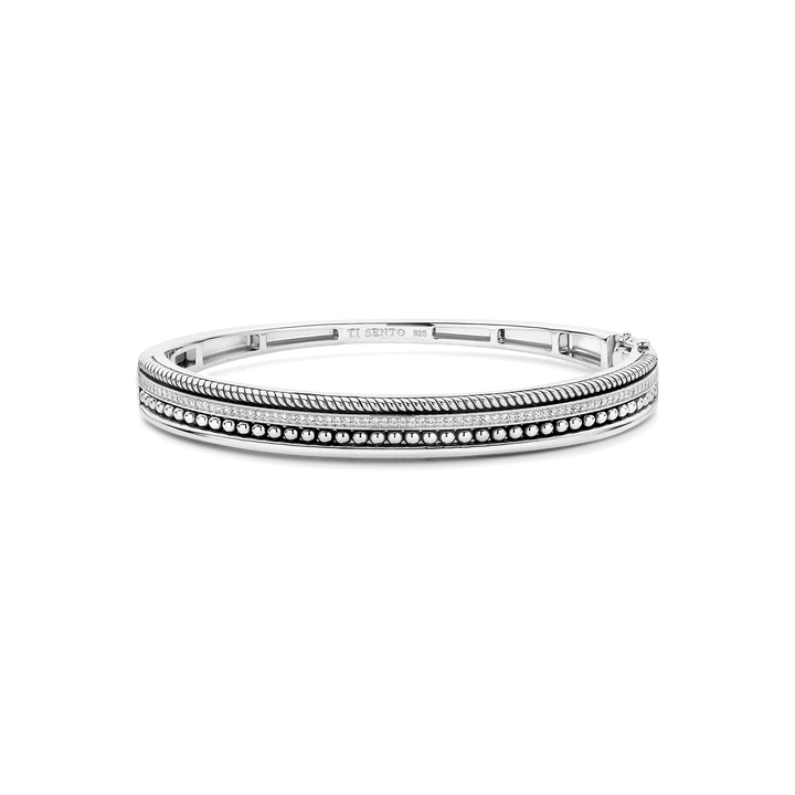 TI SENTO Sterling Silver Zirconia Structure Bangle Silver l 7 1/4 inches