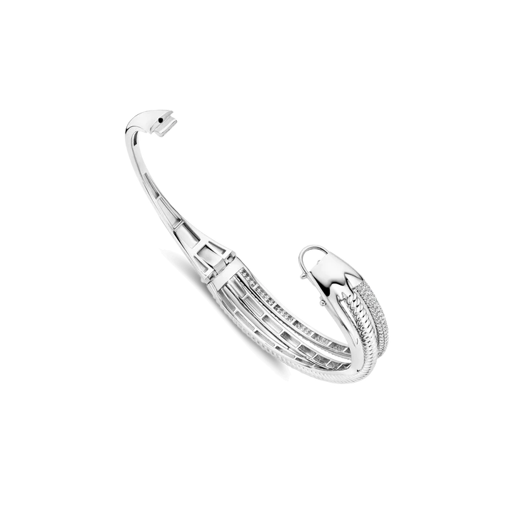 TI SENTO Sterling Silver Zirconia Structures Bangle Bracelet l 7 1/4 inches