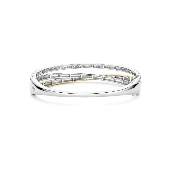 TI SENTO 18k Gold Vermeil and Sterling Silver Zirconia Structures Bangle Bracelet l 7 1/4