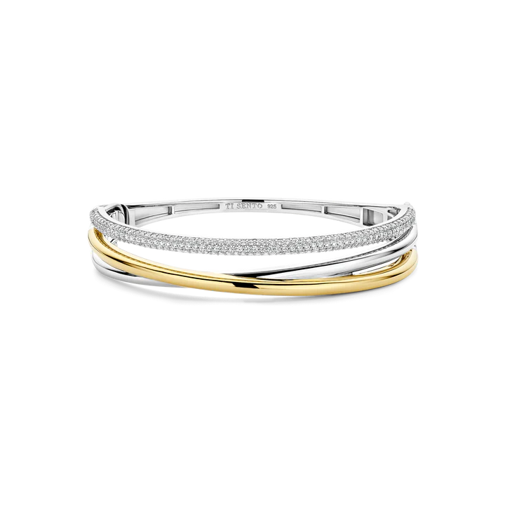 TI SENTO 18k Gold Vermeil and Sterling Silver Zirconia Structures Bangle Bracelet l 7 1/4"