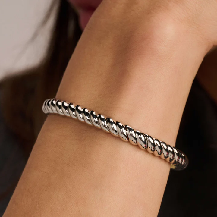 TI SENTO Sterling Silver Ribbed Bangle Bracelet l 7 1/4 inches