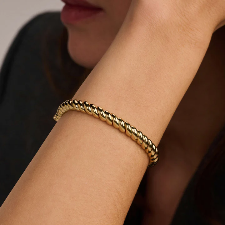 TI SENTO 18K Gold Vermeil and Sterling Silver Ribbed Bangle Bracelet l 7 1/4 inches