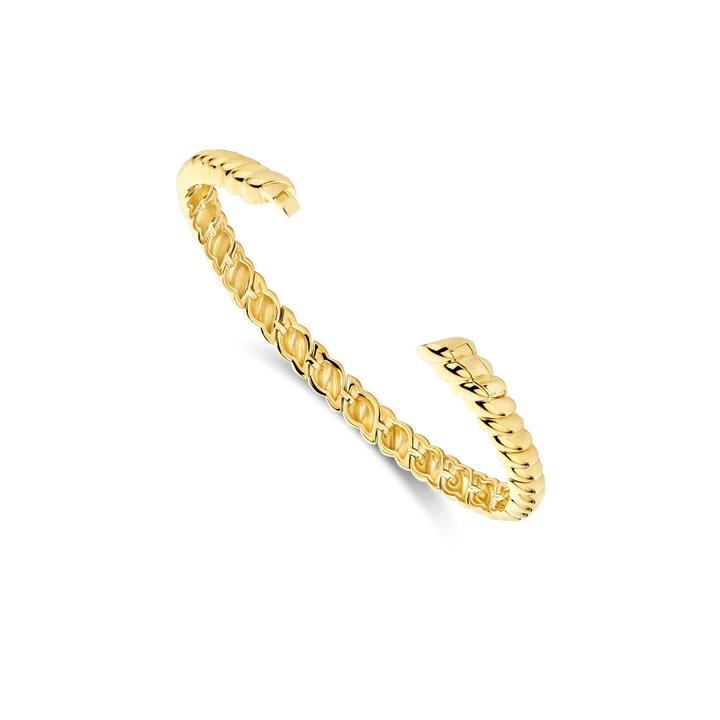 TI SENTO 18K Gold Vermeil and Sterling Silver Ribbed Bangle Bracelet l 7 1/4 inches