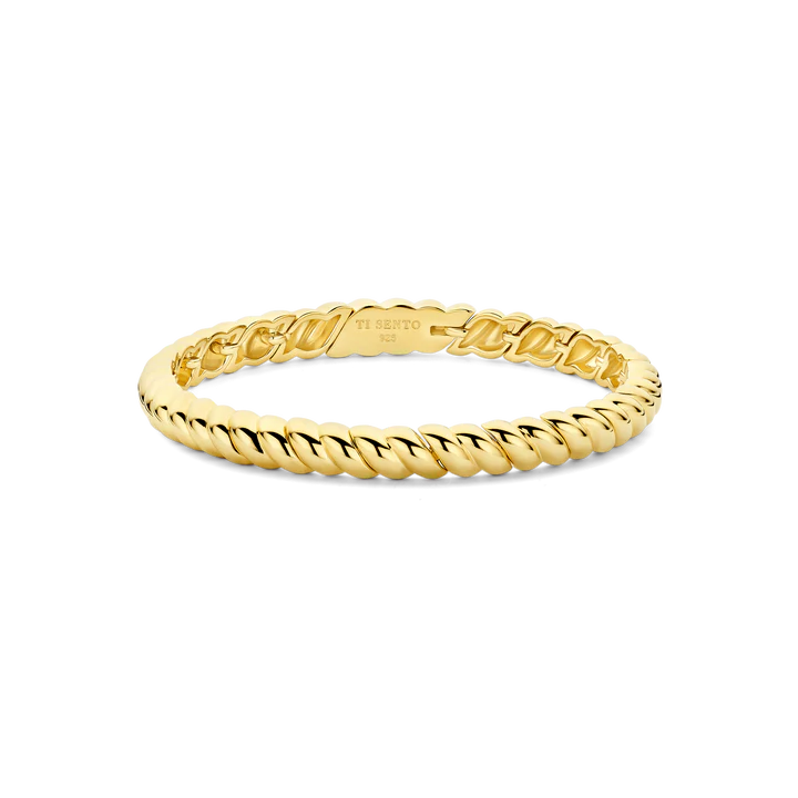 TI SENTO 18K Gold Vermeil and Sterling Silver Ribbed Bangle Bracelet l 7 1/4 inches
