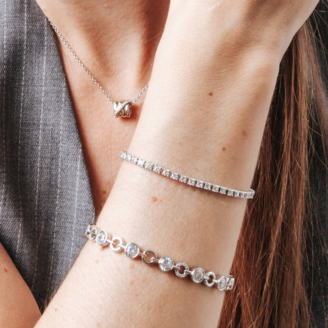 TI SENTO Sterling Silver Bezel-Set Zirconia and Circle Link Bracelet l 7 inches