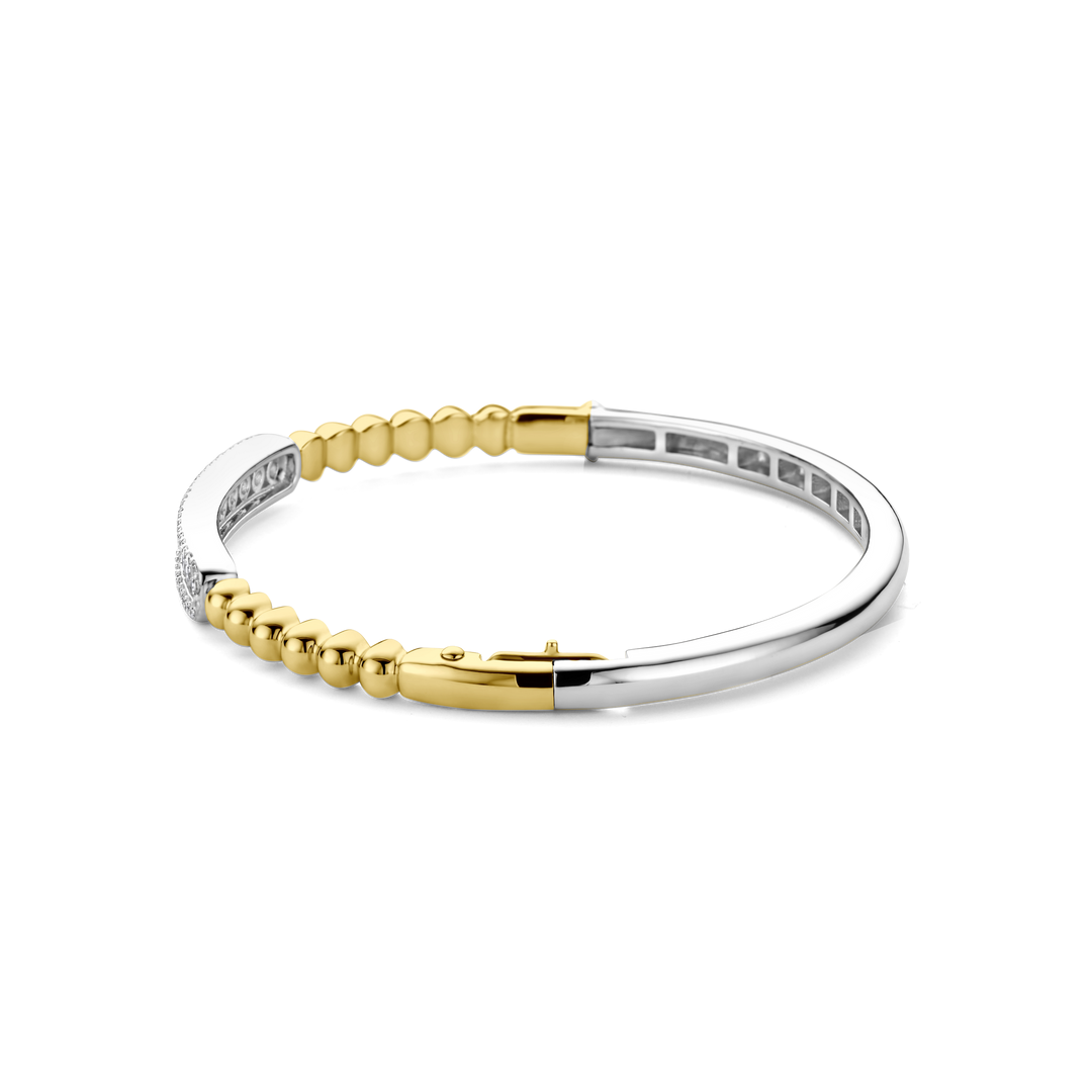 TI SENTO 23044ZY Silver, Gold-plate Zirconia Bangle Bracelet l 7 inches