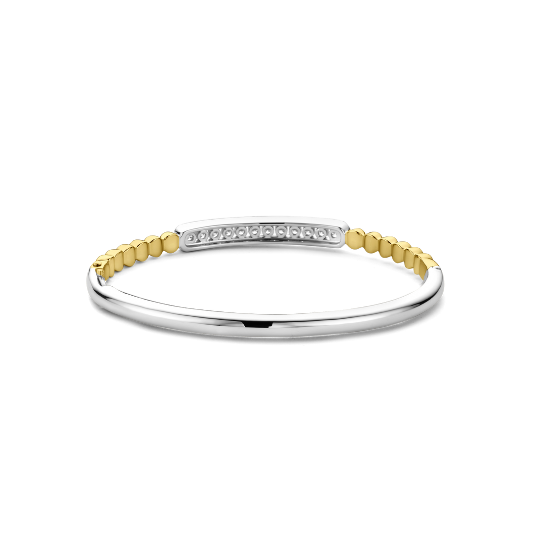 TI SENTO 23044ZY Silver, Gold-plate Zirconia Bangle Bracelet l 7 inches