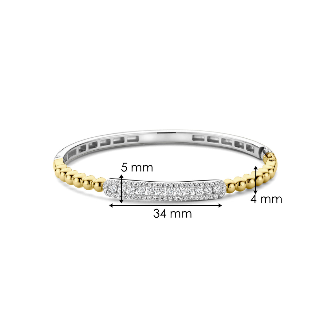 TI SENTO 23044ZY Silver, Gold-plate Zirconia Bangle Bracelet l 7 inches