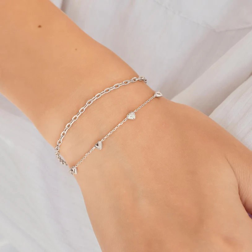 ANIA HAIE, Silver Pavé Cubic Zirconia Puffed Heart Station Bracelet