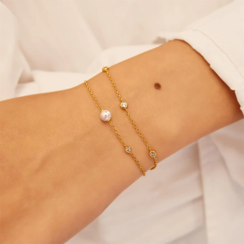 ANIA HAIE, Sterling Silver, Gold-Plate Shell Pearl and Zirconia Bezel-Set Sparkle Bracelet