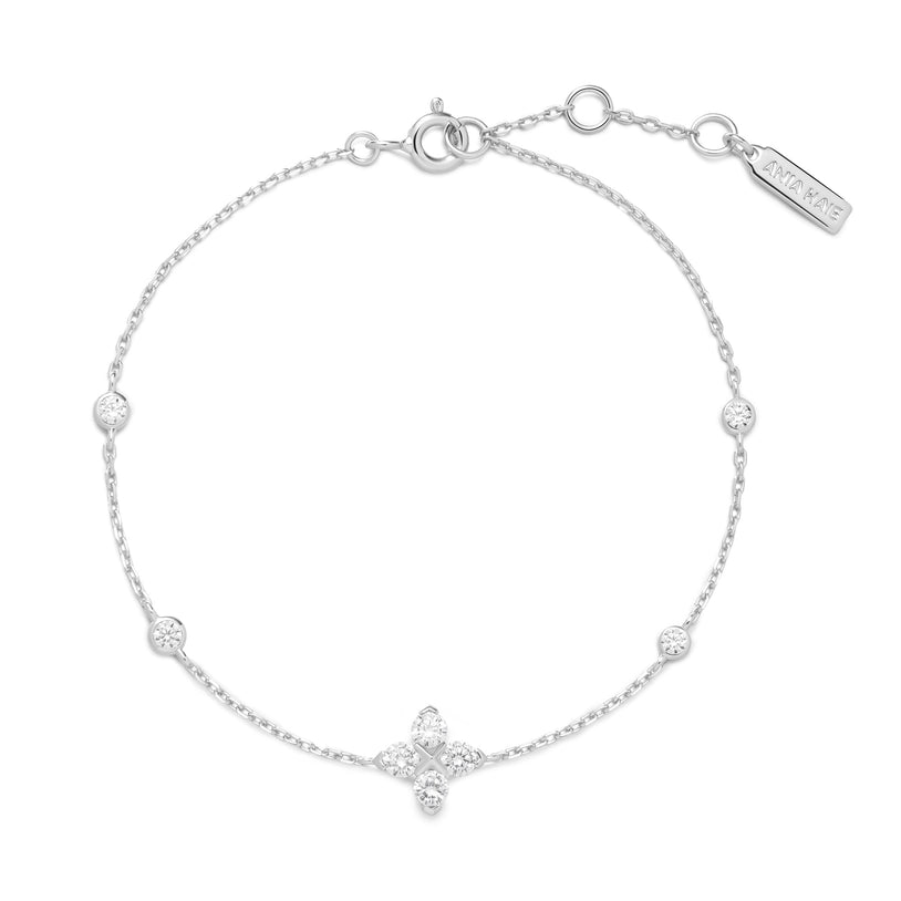 ANIA HAIE Sterling Silver Sparkling Zirconia Lucky Clover Bracelet l 7.25 inches