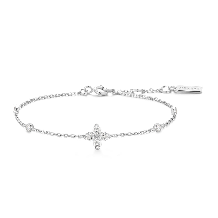 ANIA HAIE Sterling Silver Sparkling Zirconia Lucky Clover Bracelet l 7.25 inches