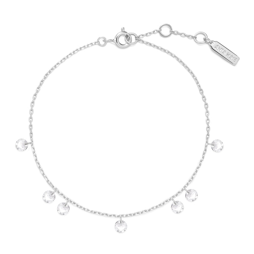 ANIA HAIE Sterling Silver Sparkling Zirconia Droplet Station Bracelet l 7.25 inches