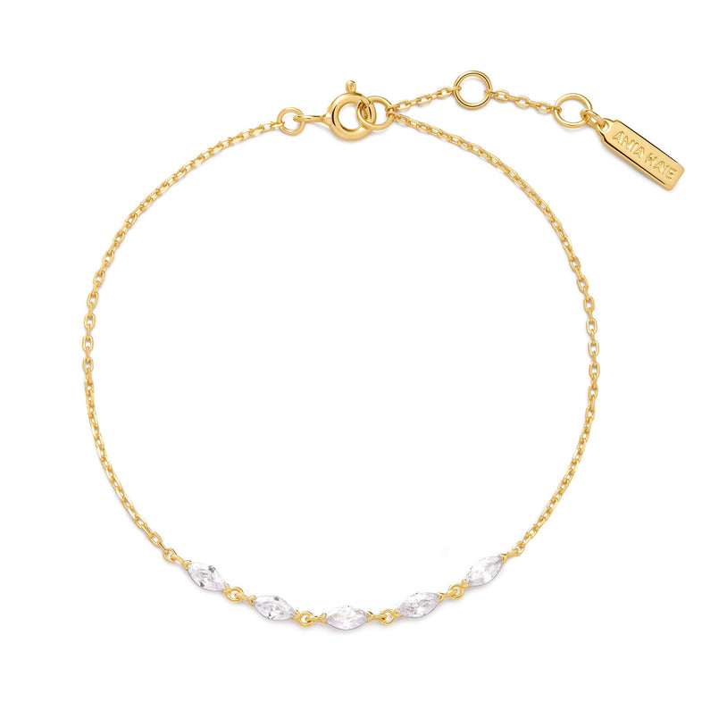ANIA HAIE, Silver, Gold-plate Zirconia Quintet Marquise Bracelet l 7.25 inches