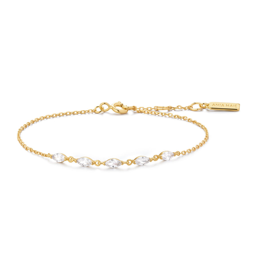 ANIA HAIE, Silver, Gold-plate Zirconia Quintet Marquise Bracelet l 7.25 inches