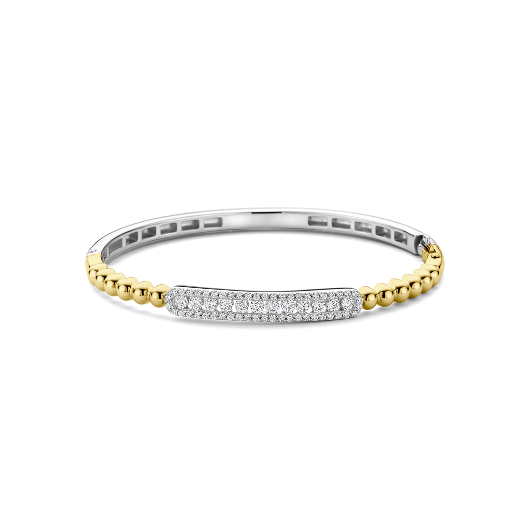 7" Sterling Silver, Gold-plate Zirconia Bangle Bracelet by Ti Sento